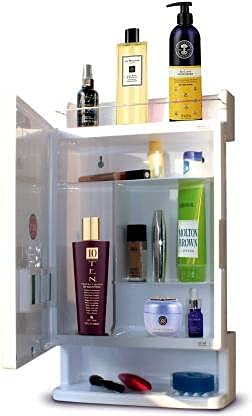 Morris-Rich-Look-Bathroom-Cabinet-Mirror-Wall-Shelf-washbasin-Organizer-Storage-Rack-Home-Office-Parlor-Salon-White Mirror Wall Shelf