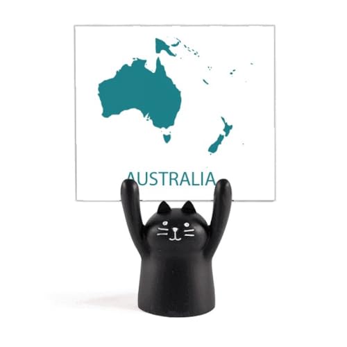 Support de carte Australie Océanie et figurine chat noir décoration bois