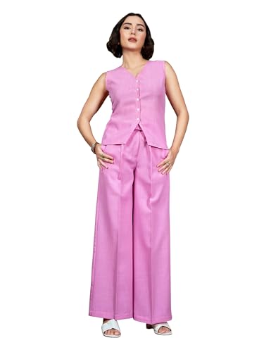 Image of PURVAJA Women's Sleeveless Vests Trouser Solid Co-Ords Set