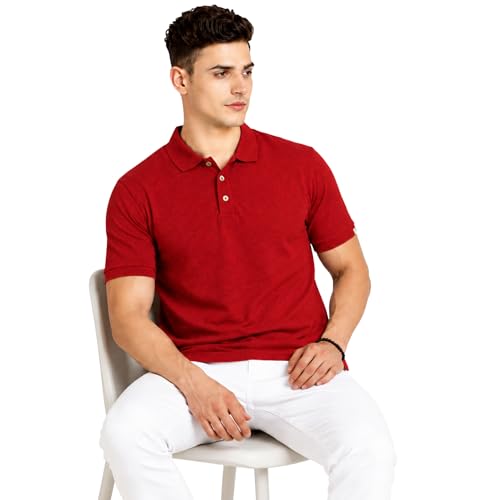 Image of Men's Plain Polo T-Shirt | Cotton Blend Regular Fit Casual Collar T-Shirt