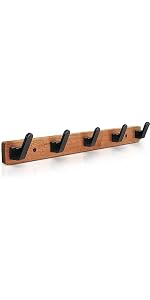 IBosins Brown Rustic Metal Wood Wall Mount Coat Rack (4 Hooks)