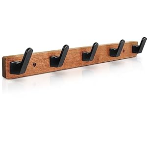 IBosins Coat Hooks Wall Mounted Coat Rack, 16.7” Long, Entryway Hanging Coat Rack, Metal Wood Coat Rack with 5 Black Literary Rustic Hooks, Decorative Hooks Rail for Coat, Bag, Towel, Hat