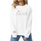 PWGVCAZ Sudadera con estampado de flores bordadas para mujer, sudadera con manga larga bordada, Blanco, XXL