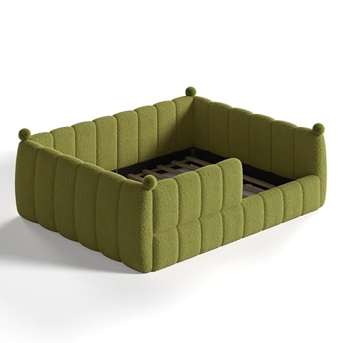 Bellemave Queen Size Upholstered Montessori Floor Bed with Fence,Green by Bellemave - Used condition - Image 8