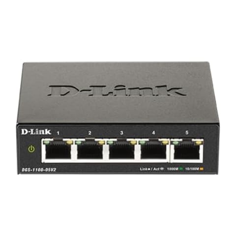 D-Link 5-Port Gigabit Smart Managed Switch —5GbE Ports —L2—VLANs —Web Managed —Desktop—Fanless —NDAA Compliant —Lifetime Protection (DGS-1100-05V2) Cover
