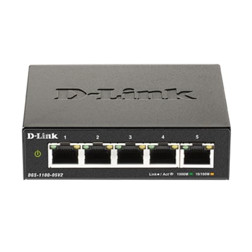 D-Link 5-Port Gigabit Smart Managed Switch —5GbE Ports —L2—VLANs —Web