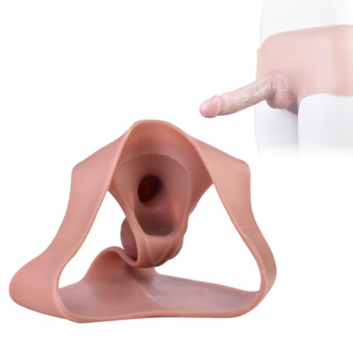 Hmxseu Realistisches Penishülle Hohle Penishose Tragbare Penismanschette mit Venen&Hoden Cock Sleeve Silikon Hose 5 Stile Dildohosen Penisvergrößerer Langanhaltende Erektion Sex Toy für Männer (8503)