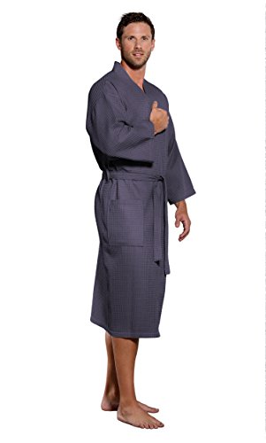 Turquaz Linen Lightweight Long Waffle Kimono Spa Robe For Men #TOP1