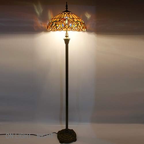 Tiffany Style Floor Standing Lamp W16H64 Inch Tall Stained Glass Serenity Victorian Lampshade 2E27 Antique Reading Lighting Resin Base S021 WERFACTORY LAMPS Bedroom Living Room Beside Table Lover Gift