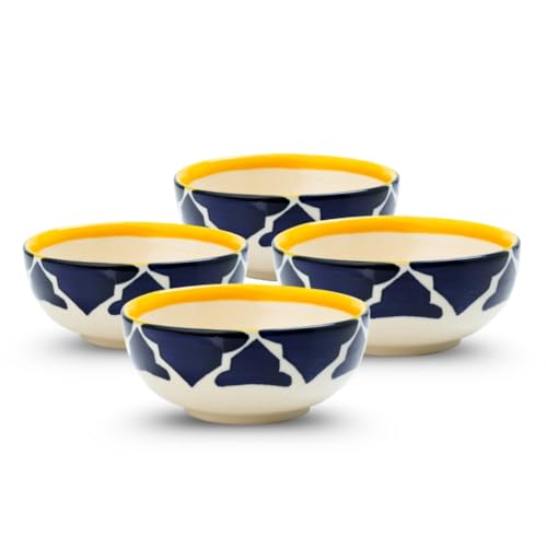 Image of Ceramic Bowl Set | 4-Piece Lightweight Crockery for Daily Use | Navy Blue Ramen & Snack Bowls (125ml Each) | Elegant Microwave & Dishwasher Safe | Perfect Christmas & New Year Gift