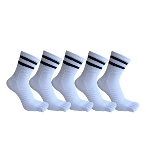 ROEUIPG 5 pares de calcetines de cinco dedos for hombre, calcetín de algodón a rayas liso Simple que absorbe el sudor, transpirable, cálido, suave y elástico(5 Pairs white)