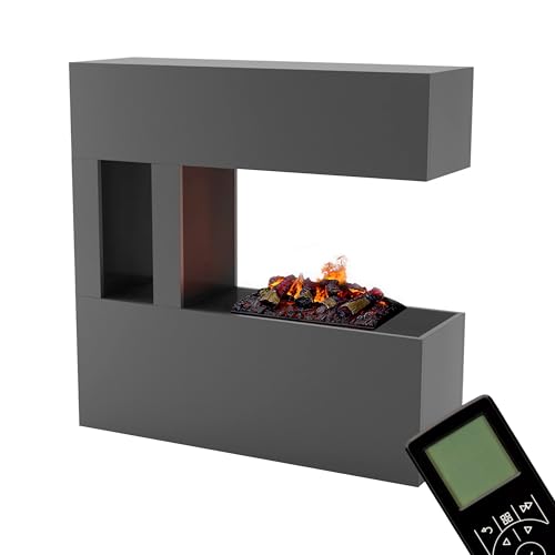 GLOW FIRE Wasserdampf Kamin Schiller Pocket (Standkamin) - Elektrokamin mit realistischen LED 3D-Flammen, Knistereffekt & Fernbedienung, 120x120 cm - Opti-Myst 500 Elektro Kamin mit Holz-Deko, Grau