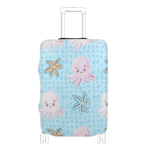 Joisal Suitcase Covers Luggage Protector Custom Protective Graphic Travel Luggage Accessories Cartoon Funny Octopus Starfish, L, Fits 26-28 Inch Case