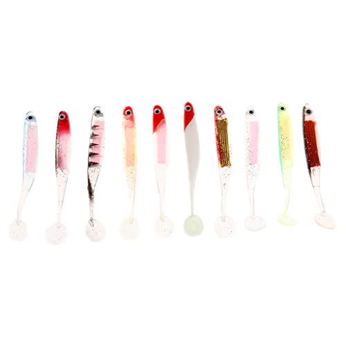 Meipai 10 unids/set cebo de pesca suave señuelo artificial silicona T cola arco iris aparejos atraer 10 cm5g accesorios colorido swimbait