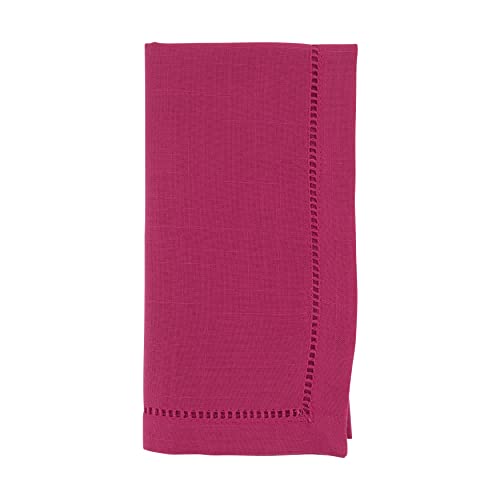 SARO LIFESTYLE Classic Hemstitch Cloth Napkins (Set of 12) - Elegant Everyday Dinner Napkins with Textured Fabric and Hemstitched Border for Dining Tables and Formal Entertaining, 18"x18", Fuchsia