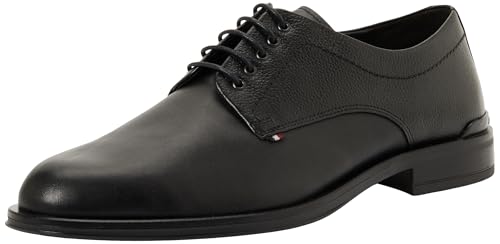 Tommy Hilfiger Herren Derby Schuhe Corporate aus Leder, Schwarz (Black), 44