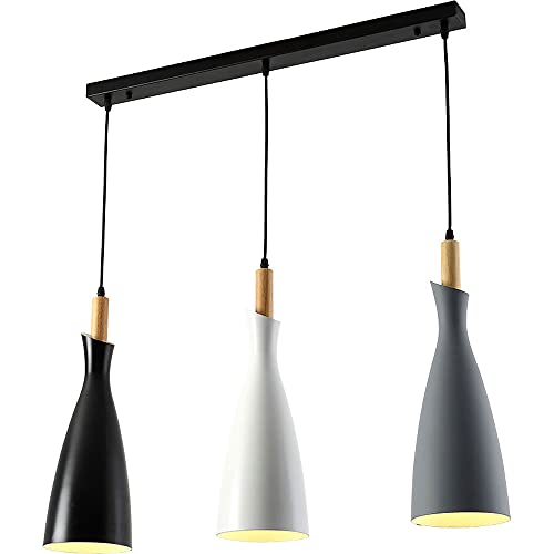 Suspension luminaire cuisine îlot centrale à 3 têtes réglables en métal noir