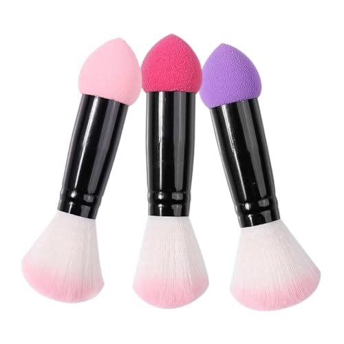 FRCOLOR Efficient Gentle Dual Ended Makeup Brush Set (3pcs) Blush Contour Brush Dense Bristles for Smooth Applicati