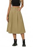 GRECERELLE Womens Summer Long Skirts Ladies Casual Maxi Solid Cargo Skirt Elastic High Waist A-Line with Pockets for Women UK (Khaki, L)
