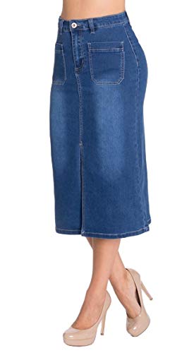 Fashion2Love Women's Juniors Long Pencil Stretch Denim Maxi Skirt in M. Blue Size M