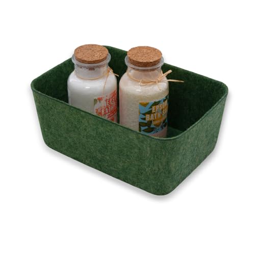 Image of Welaxy Felt deep Storage Bins lidded Drawer Organizer Caddy for junk stuff stationery makeup jewelry closet bathroom minimalist lifestyle (Forest Green Bin, S)