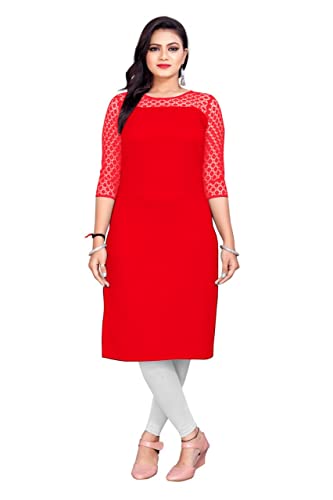 Image of Dream Beauty Fashion Poly Net Straight Crepe Formal Casual Kurta /Kurti for Women and Girls