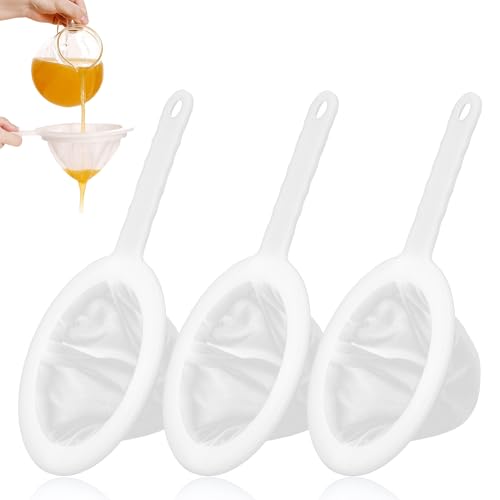 White Plastic Mesh Strainer, Ultra-Fine Nylon Mesh Sieve with Handle 100/200/400 Mesh Food Grade PP Strainer for SOYA Milk Juice Coffee Tea and Other Liquid