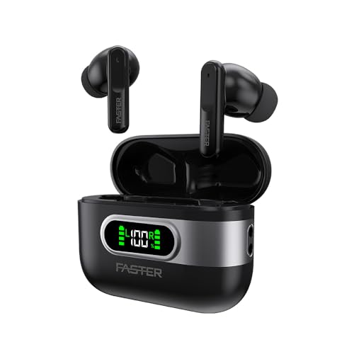 Faster SlickX Bluetooth Earbuds - 5.4 Bluetooth Wireless Ear Buds Earphones 5-6 Hrs Playback LED Display Bluetooth Earphones 13mm Speaker Earbuds Wireless Bluetooth, Fast Charging 10m Range (Black)