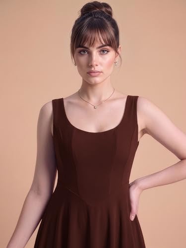 Image of Aahwan Solid Fit and Flared Round Neck Midi Dress for Women's & Girl's