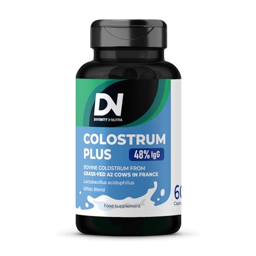Colostrum Plus 48% IgG with Probiotics Supplement, Premium Bovine Colostrum from Grass-Fed Cows with Acidophilus & Bifido Probiotic Blend, 60 Vegan Capsules, Made in UK