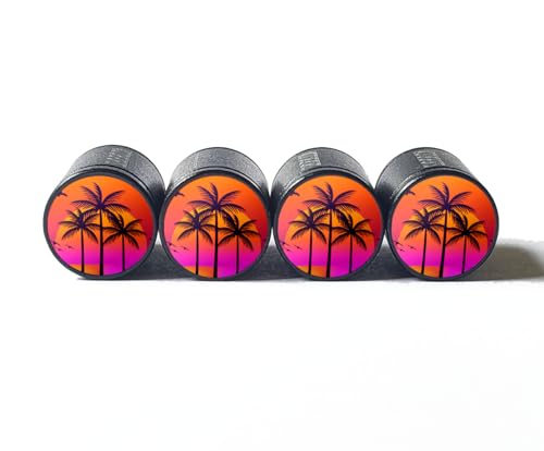 Exotic Beach Palm Tree (Style 19) Tire Valve Stem Caps - Set of Four - Fits on All Vehicles