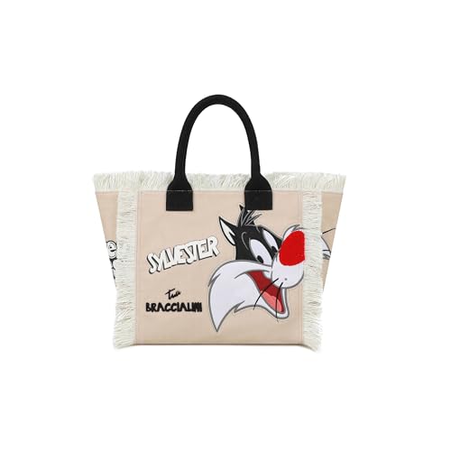 Sac Braccialini toile beige grand cabas femme motif Sylvester