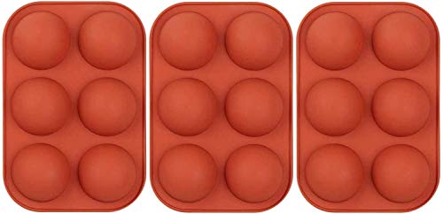 Silicone Molds For Baking,Chocolate Mold,6 Holes Round Silicone Baking Mold,Half Ball Sphere Silicone Cake Mold Muffin Chocolate Cookie Baking Mould Pan (3pcs Brick red)