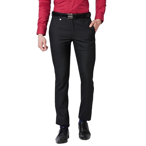 Image of Park Avenue Men Mid Rise Poly Viscose Blend Structure Pattern Super Slim Fit Flat Front Formal Trouser