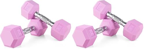 Portzon Weights Dumbbells Pink Colors Compatible with Set of 2 Neoprene/Rubber Dumbbells,1-15 LB, Anti-Slip, Anti-roll, Hex Shape (Pack of 2)
