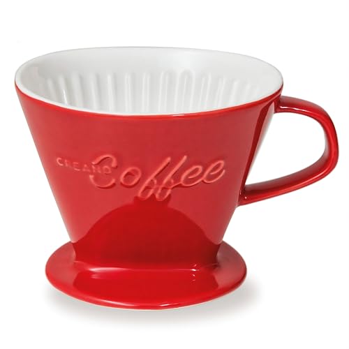 Creano Porzellan Kaffeefilter XXL (Rot) für Filtertüten Gr. 4 und 6 ca. 800gr Gewicht für extrem sicheren Stand Achtung schwer in 6 Farben erhältlich