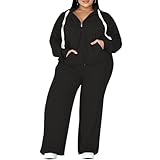 UOUA Plus Size Womens 2 Piece Sweatsuits Outfits Zip Up Jackets & Wide Leg Sweatpants Casual Loungewear...