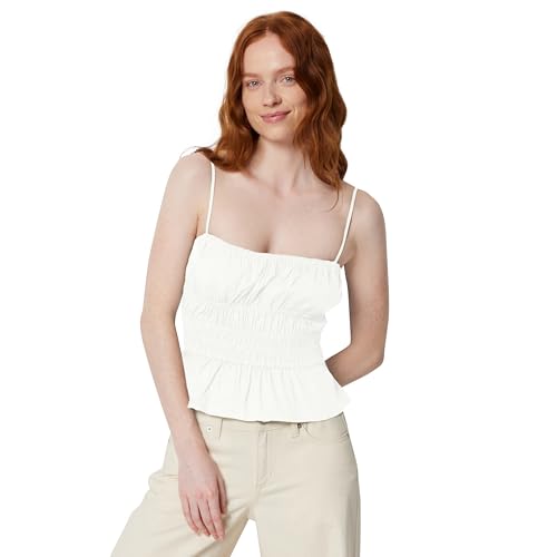 Amazon Essentials Women's Regular-Fit Smocked Cotton Stretch Poplin Tank, Bright White, Medium by Amazon Essentials - Used condition - US$16.34