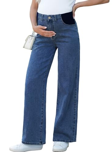 BLENCOT Maternity Women Jeans Casual Wide Leg Pregnancy Pants with