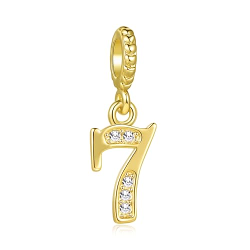Abalorio de números de la suerte para pulseras Pandora de 0, 1, 2, 3, 4, 5, 6, 7, 8, 9, regalo de cumpleaños para mujeres, familiares, amigos, circonita cúbica transparente y dorada, talla única