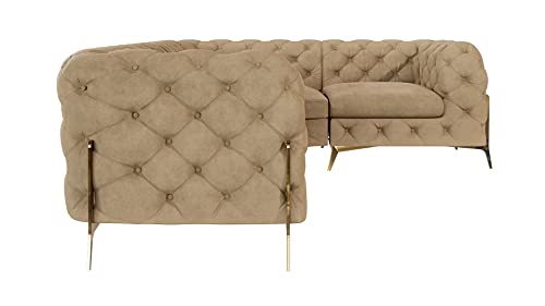 S-Style Möbel Milton Ecksofa 4-Sitzer Eckcouch Rechts Chesterfield-Ecksofa Sofa für Wohnzimmer Lounge Couch mit goldenen Metallfüßen Möbel Freistehende Polster Sofas & Couches Beige 262x200x73 cm – Bild 3