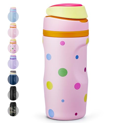 Image of Fijinhom 16 oz Insulated Water Bottle,Stainless Steel Sports Water Bottle with Straw, Double Wall Vacuum Leak Proof, Cold for 24 Hours, BPA Free for Travel, Sport, Outdoor, Polka dot