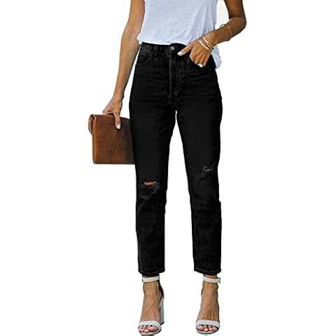 Ancapelion Women’s Ripped High Waisted Ankle Jeans Distressed High Rise Straight Leg Stretch Black Denim Jean for Ladies S Cover