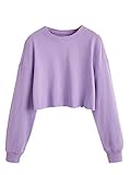 SweatyRocks Women's Casual Long Sleeve Raw Hem Pullover Crop Tops Sweatshirts Lilac Purple XL