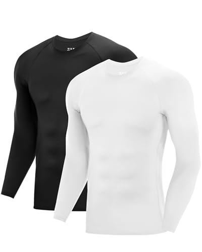 Roadbox Men's Thermal Compression Shirts, Long Sleeve Fleece Lined Undershirt, Cold Weather Workout Athletic Base Layer Top