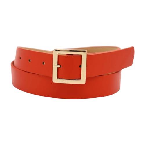 Women Gold Metal Square Buckle Fashion Orange Color Skinny Waistband Belt Size S M z0644