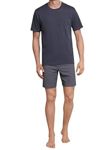 Schiesser Herren Schlafanzug kurz Rundhals - Nightwear Set, blau_159634, 50/ M
