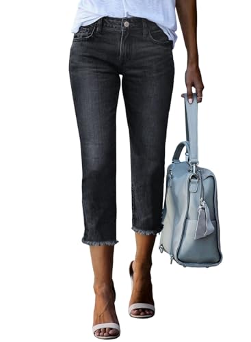 Image of Sidefeel Women's High Waisted Straight Leg Jeans Capri Denim Pants