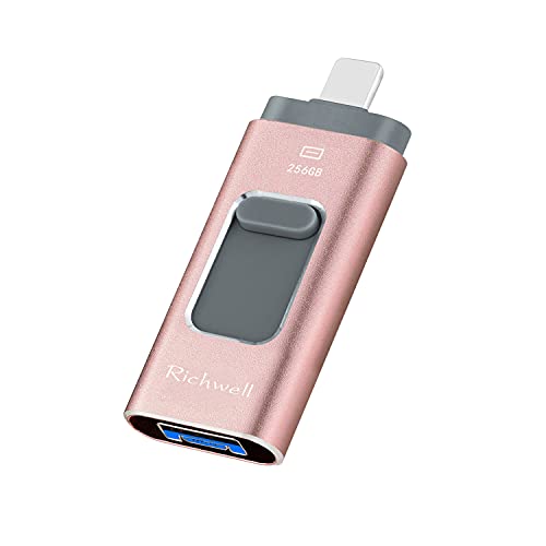 USB Flash Drive 256G Thumb Drives for Phone Photo Stick iOS Memory Stick External Storage USB Drive Richwell Compatible Phone Password Touch ID Protected Android and Computer Pink256G-XT