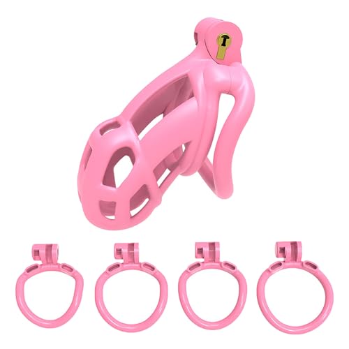 Pink Chastity Cage for Men Plastic Penis Cage Sissy Chastity Devices BDSM Sex Male Cock Cage for Sexual Adult (Small Bend Ring)